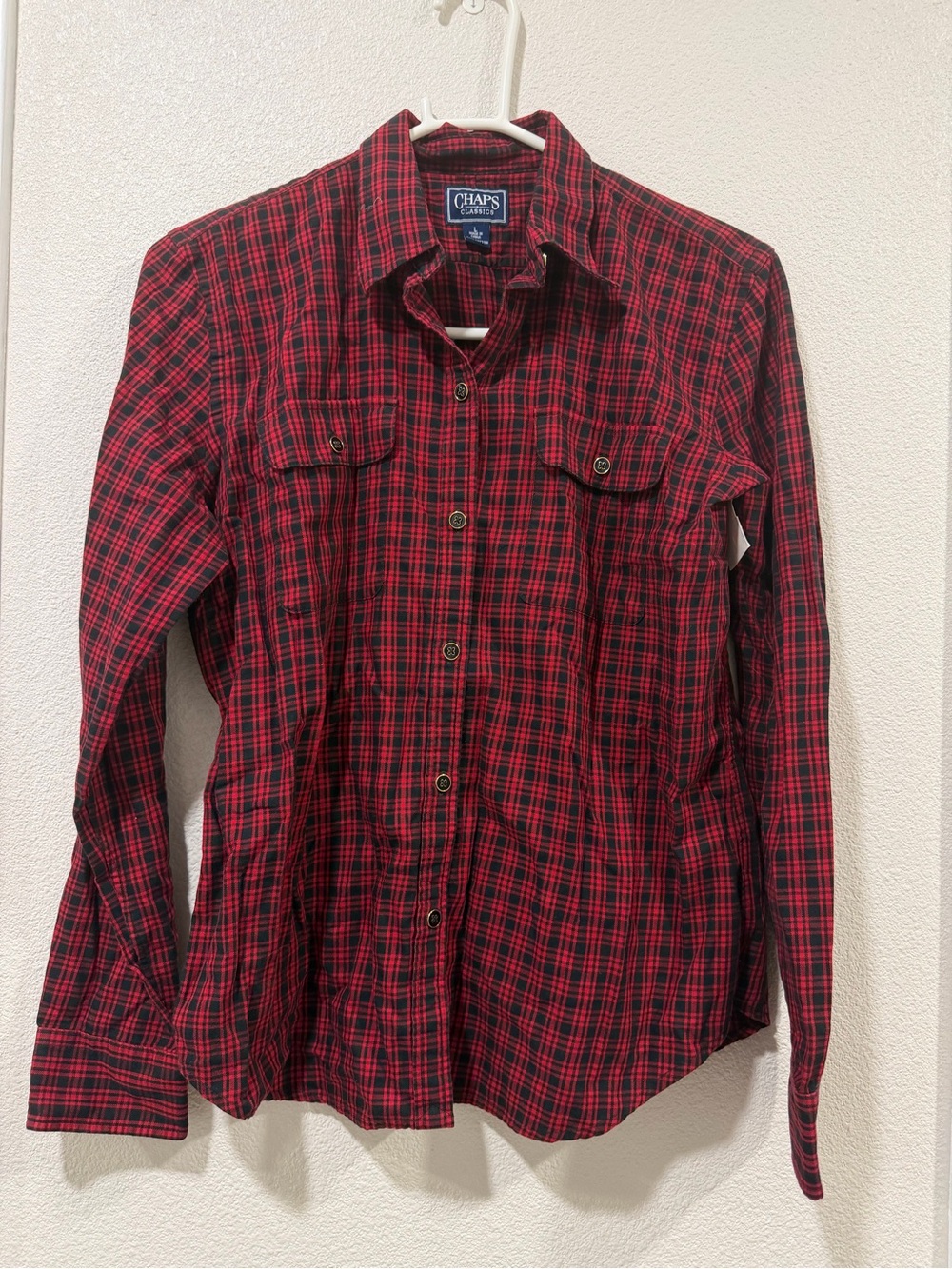 Chaps Red and Black Plaid Button-Down Shirt